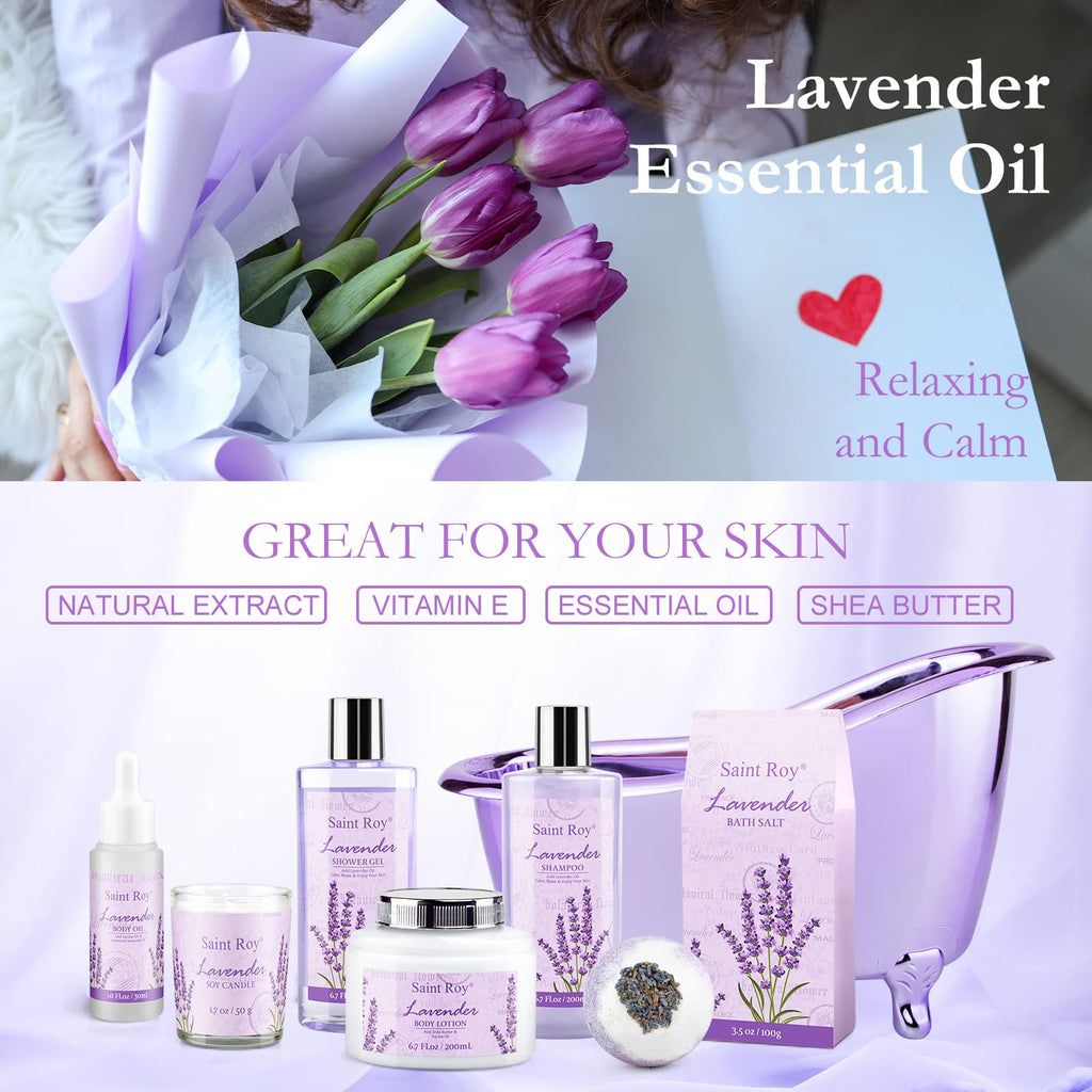 Lavender Bath and Body Gift Basket, Facial Skin Care Set, Spa Kit for Women, Self-Care Relaxation Set, Pamper Kit Self-Care Set, Birthday, Christmas, bath sets for women gift, Mother Day, Anniversary