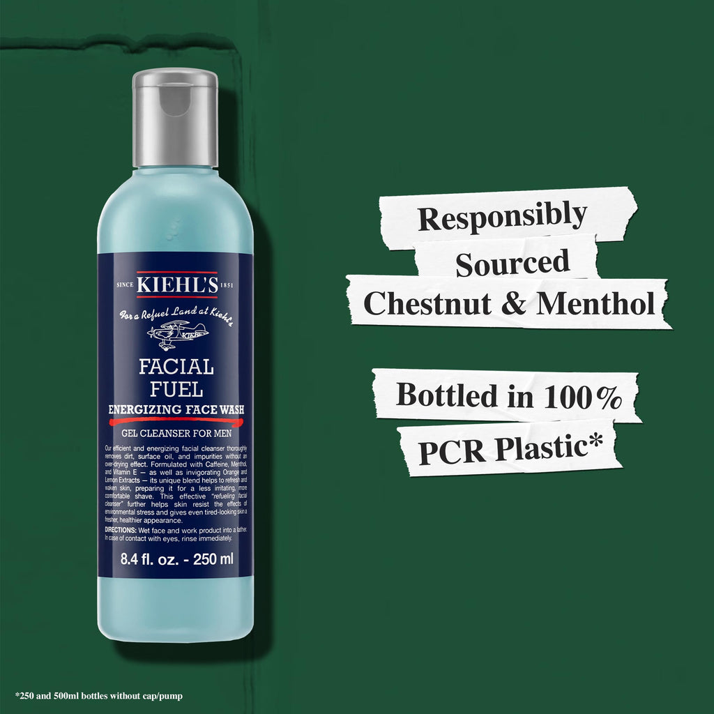 Kiehl's Facial Fuel Face Wash, Refreshing + Invigorating Men's Gel Cleanser, with Caffeine, Vitamin E and Menthol, Non-Drying Formula Moisturizes Skin, Great for Clogged Pores - 8.4 fl oz