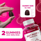 Vitamatic Beet Root Gummies - 3000mg Equivalent Per Serving - 60 Gummies - Made with Vitamin B6, B12, Grape Seed, Pomegranate & Nicotinamide (Pack of 2)