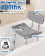 HOMLAND Shower Chair for Inside Shower with Removable Back, 400 lbs Heavy Duty Bath Seat for Bathtub, Safety Bath Stool for Seniors and Disabled, Aluminum Alloy Frame - Gray