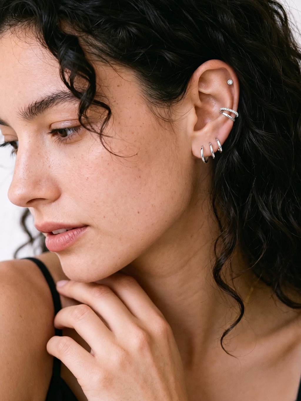 ChicSilver 925 Sterling Silver Huggie Hoop Earrings for Women Hypoallergenic White Gold Plated Cartilage Earrings Silver Huggies Earrings for Women 10MM