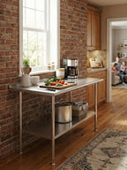 Atelicf All-Stainless Steel Prep Table, 30 X 36 Inch, with Rounded-Corner Backsplash and Adjustable Undershelf, Heavy-Duty for BBQ,Restaurants,Hotels,Workshops,Kitchens,Gardens, and Garages
