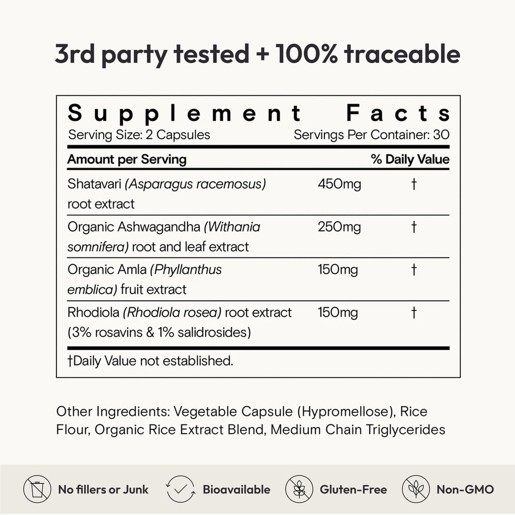 Moon Juice SuperYou Ashwagandha Supplements with Rhodiola, Shatavari & Amla - Cortisol Reducer for Energy, Mood, Focus and Stress Support, Vegan, Non-GMO & 100% Traceable, 60 Capsules, 30 Servings