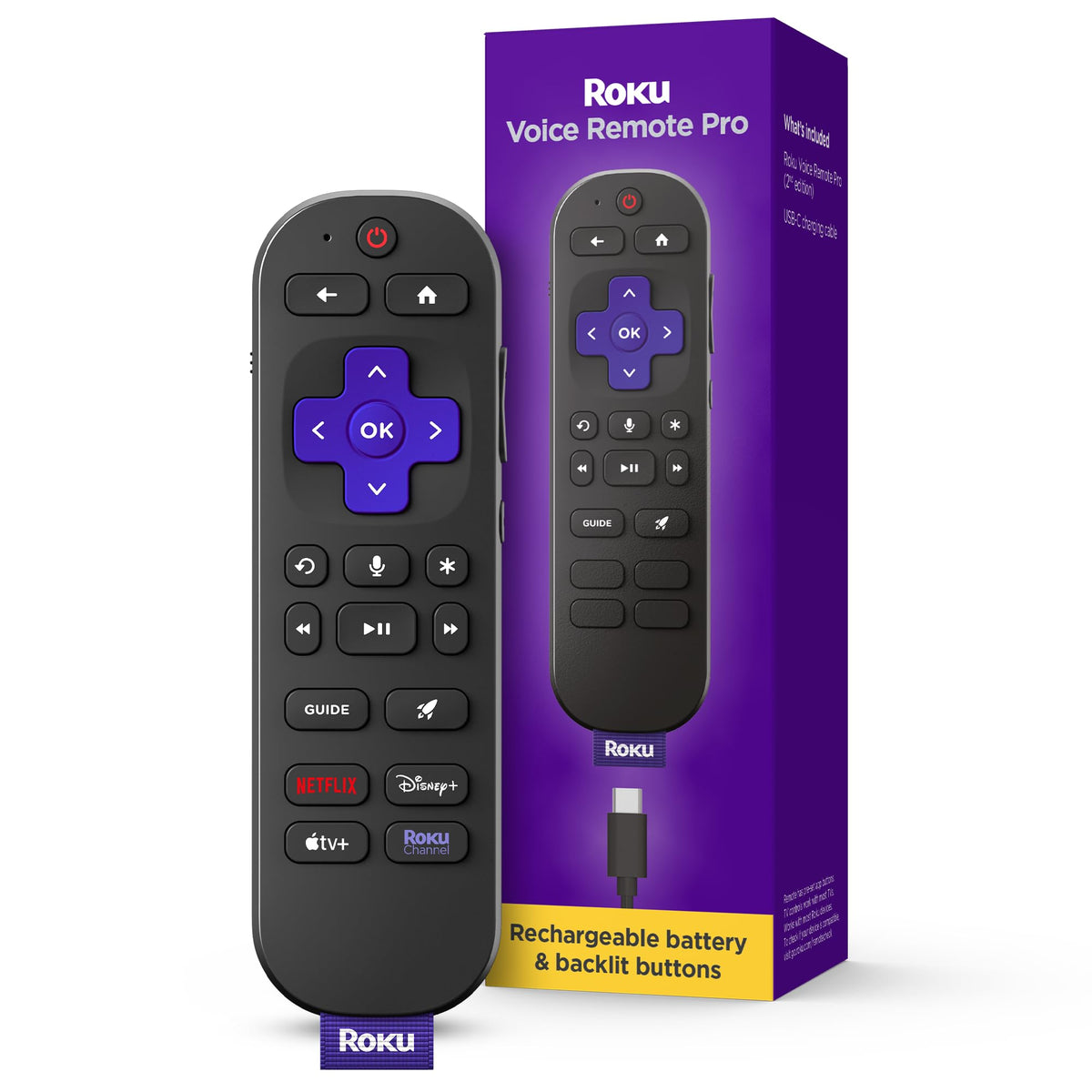 Roku Voice Remote Pro (2nd Ed.), TV Remote Control with Backlit Buttons