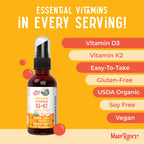 MaryRuth's Organic D3 + K2 Spray for Adults & Kids for Bone Health | Vitamin D3 as Cholecalciferol | Vitamin K2 | Immunity | Mineral Absorption | Heart Health | Vegan | Non-GMO | Gluten Free | 1 Fl Oz