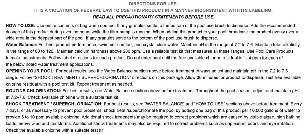 Drytec 1-1901-24 Calcium Hypochlorite Chlorine Shock Treatment for Swimming Pools, 1-Pound, 24-Pack