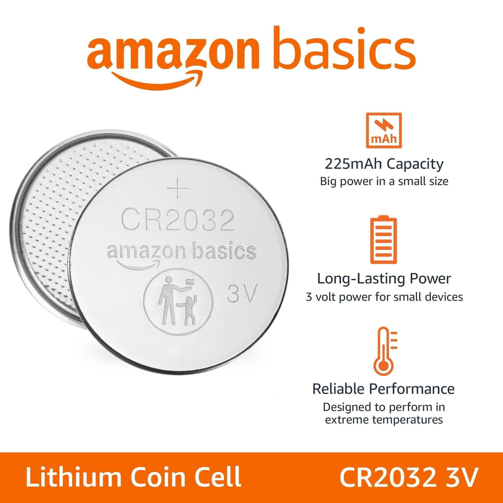 Amazon Basics CR2032 Lithium Batteries, 6-Pack, Child-Proof Package, Non-Coated - AirTag Compatible