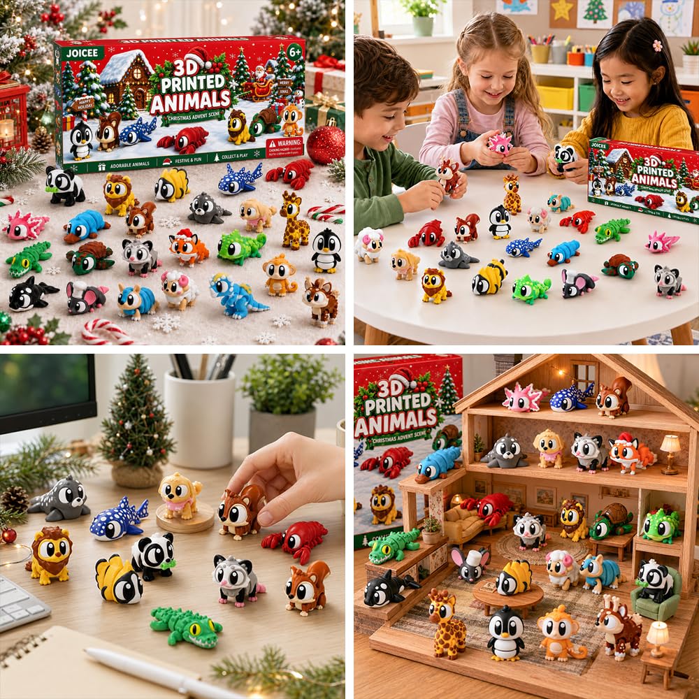 JOICEE 2026 Christmas Advent Calendar with Mini 3D Printed Animals Toys