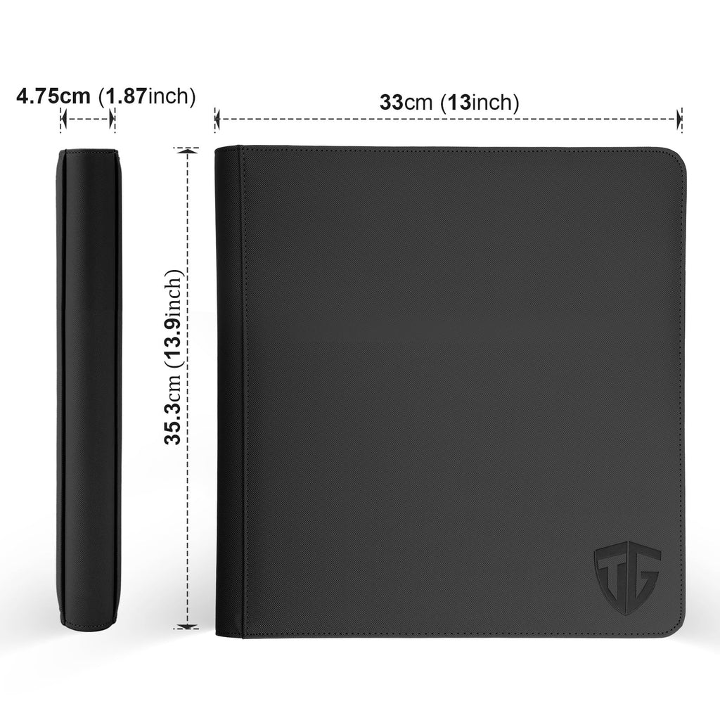 TCGUARD 12 Pockets Trading Card Zipper Binder for 720 Cards| Secure Side Loading Pockets | Trading Card Album Folder | Compatible with YuGiOh, MTG(Black 12)