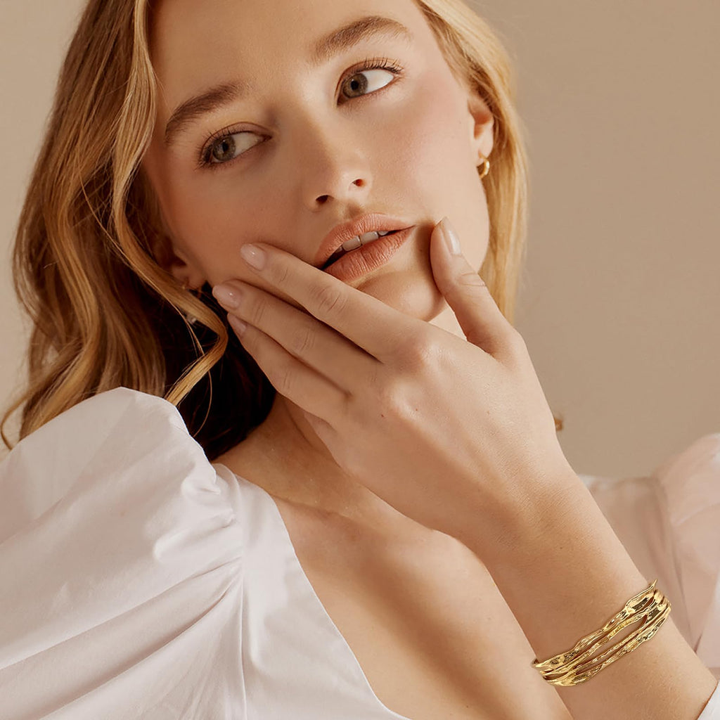 ENSKEFEN Gold Cuff Bracelets for Women Hammered Open Cuff Bangles Adjustable Gold Bracelets Irregular Bangle Bracelet