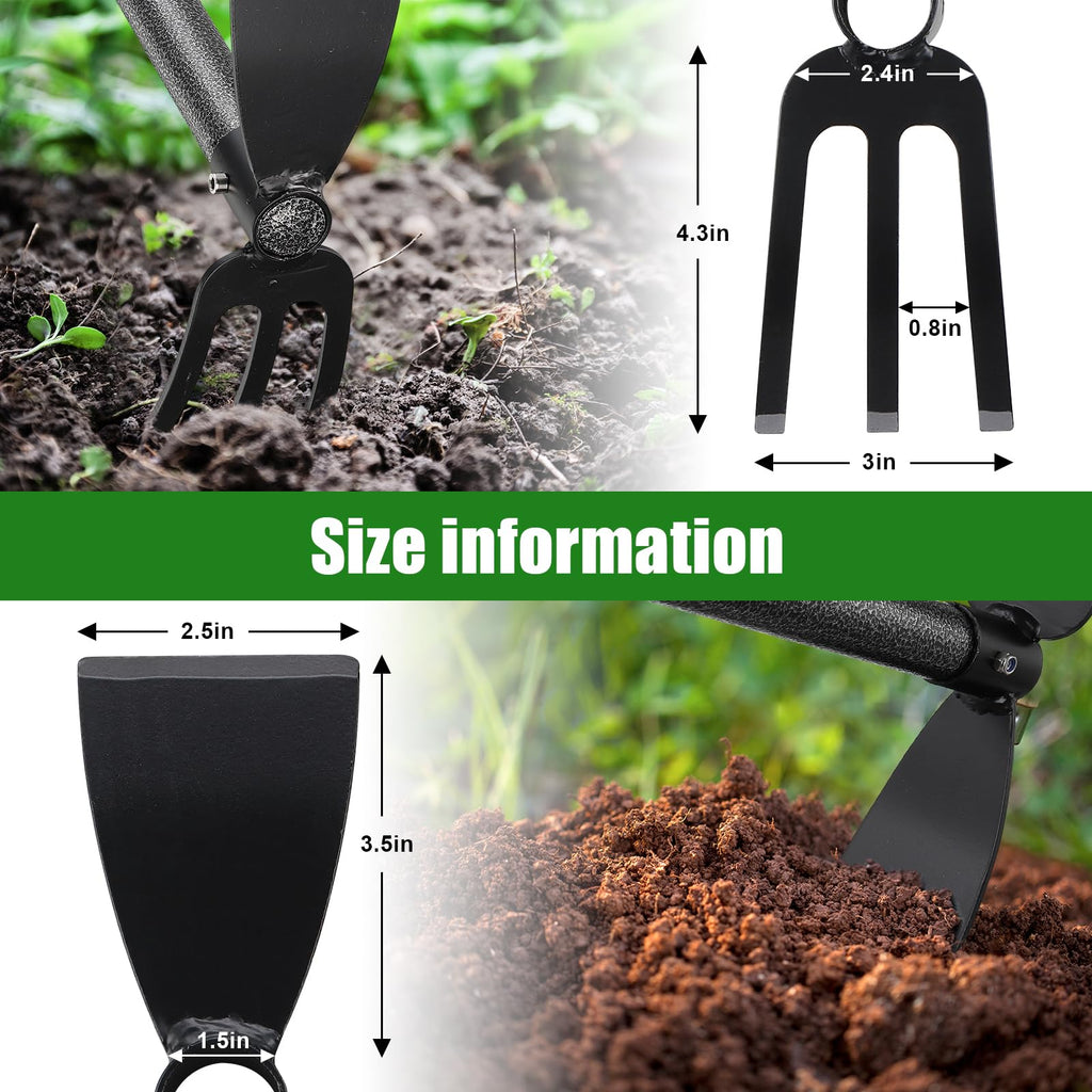 Garden Hoe with 3-Tine Cultivator Rake, 2-In-1 Carbon Steel Sharp Weeding Tool with 60 " Long Handle For Weed Removal, Soil Loosening, Planting,Cultivating In Raised Flower Beds,Vegetable Gardens