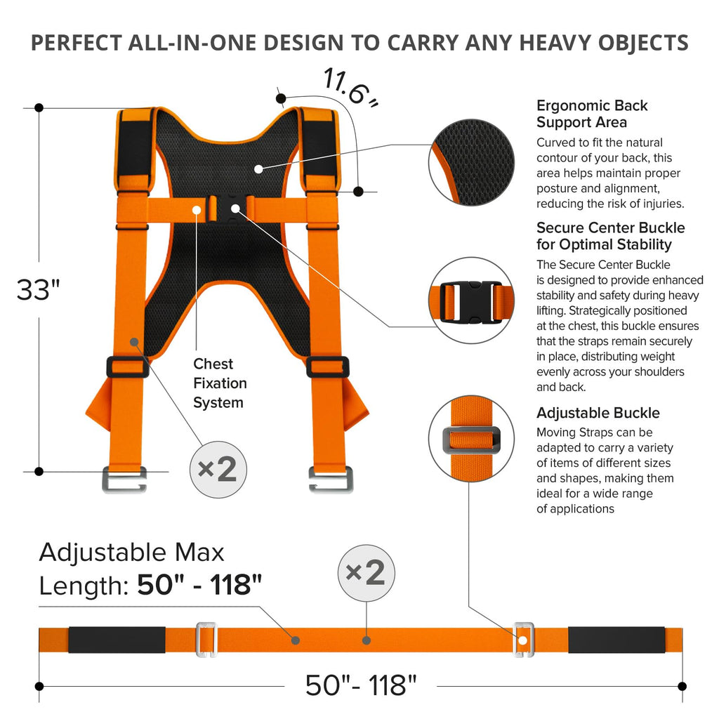 X-Protector Moving Straps - 2 Pairs - Lifting Straps for 2 Movers - Move Furniture Easily and Safely - Perfect for Lifting and Moving Heavy Objects! (with Back Support)