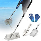 Sand Flea Rake, Long Handle Sand Sifter for The Beach, Stainless Steel Shark Tooth Sifter Comes with A 16-Inch Wide Mesh Screen for Collecting Fleas, Shark Teeth, and Seashells