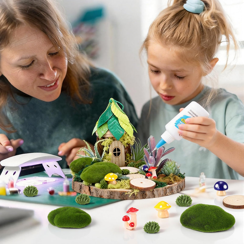 Amyhill DIY Fairy Garden Kit Make Your Own Wooden Mini House Craft Kit Miniature Fairy Garden Accessories Micro Mushrooms Plants Ornaments Craft for Outdoor Indoor Mini House Decor