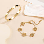 FUNIO 18K Gold Plated Van cleef Clover Bracelet Love bangle Set for Women - Stack Friendship Bracelet Lucky Link Bracelets Jewelry Gifts Trendy for Women