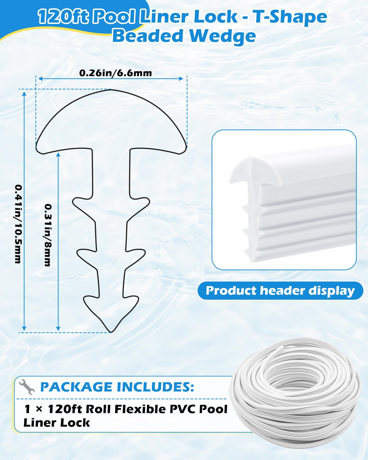 Pool Wedges SuperDi Plastic 120ft Roll QP1562 Swimming Pool Liner Lock Beaded Wedge ...