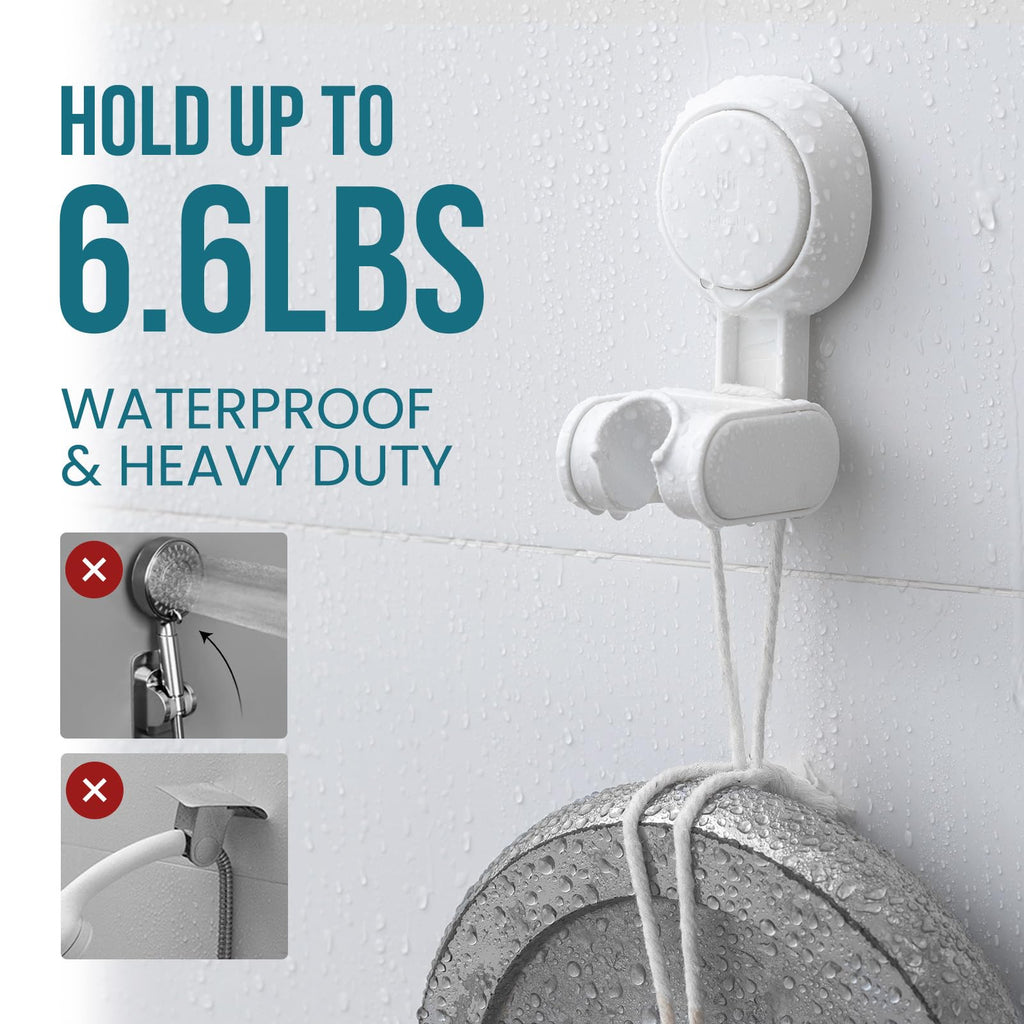 TAILI Shower Head Holder Suction Cup, Handheld Shower Head Bracket, Height Angle Adjustable,Bathroom Showerhead Holder No Drilling Removable Waterproof, White