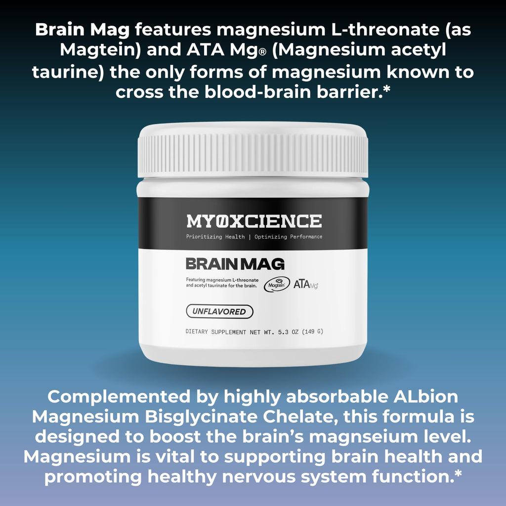 MYOXCIENCE Brain Mag | Magnesium L-Threonate Magtein & Magnesium Glycinate Powder (Unflavored) (60 Servings)
