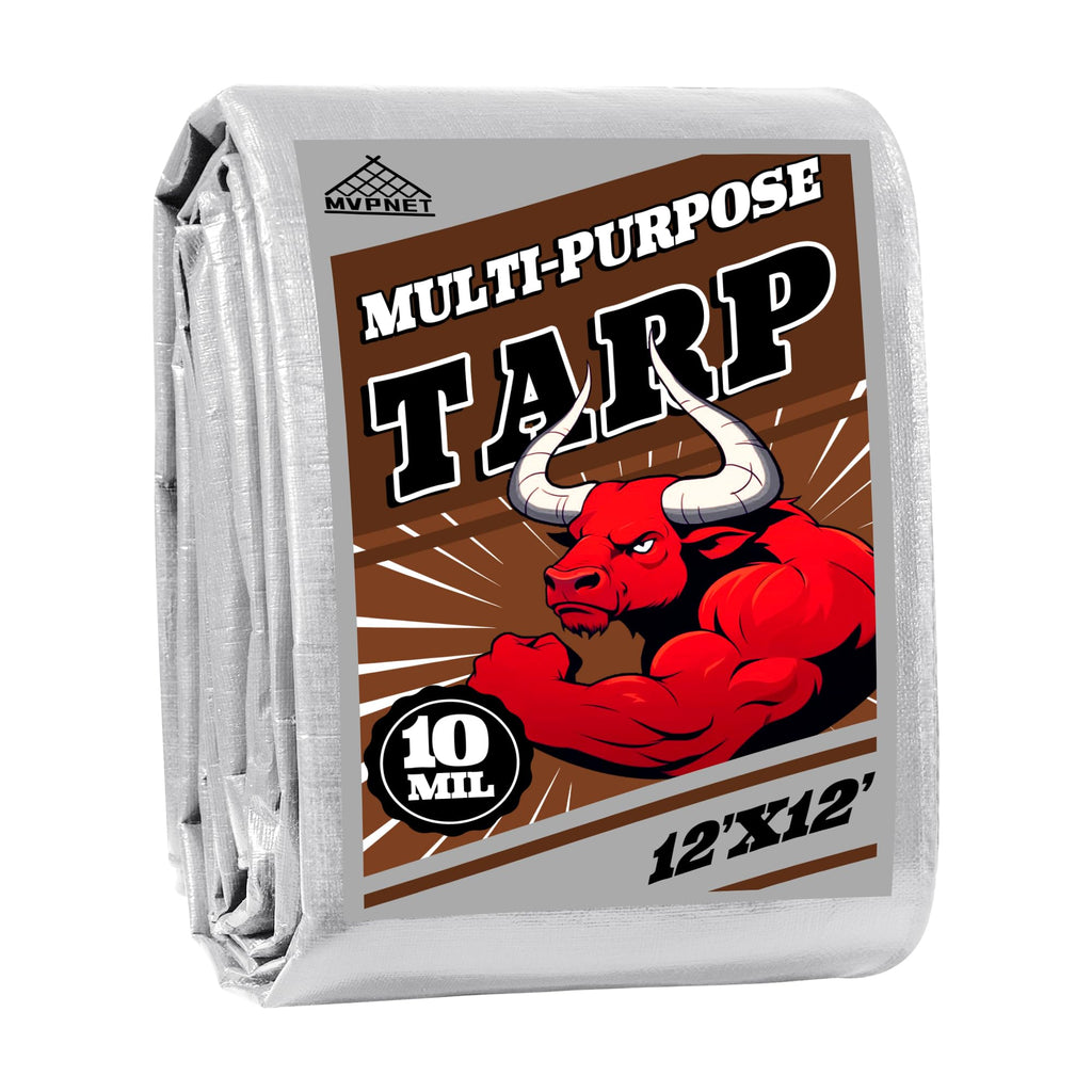 Tarp 12x12 ft Heavy Duty 10mil Silver/Brown 100% Waterproof High Durability Multipurpose Outdoor Tarpaulin,Uv Resistant,for Courtyards,Camping, Canopy, Trailer, Boats, Camping, Etc -by MVPNET