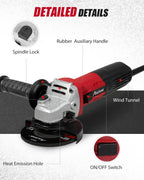 AVID POWER Angle Grinder 7.5-Amp 4-1/2 inch Electric Grinder Power Tools with Grinding Wheels, Cutting Wheels, Flap Disc and Auxiliary Handle for Cutting, Grinding, Polishing & Rust Removal - Dark Red