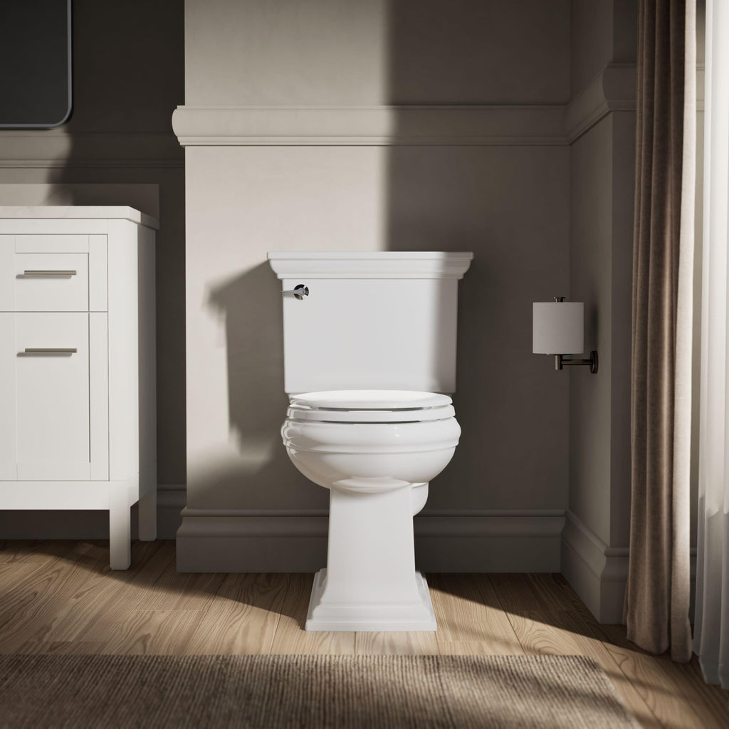 KOHLER Stonewood Quiet-Close, Round Toilet Seat Soft Close, Durable Wood, Easy Installation, Universal Fit, Home Essentials, White Finish, K-20467-0