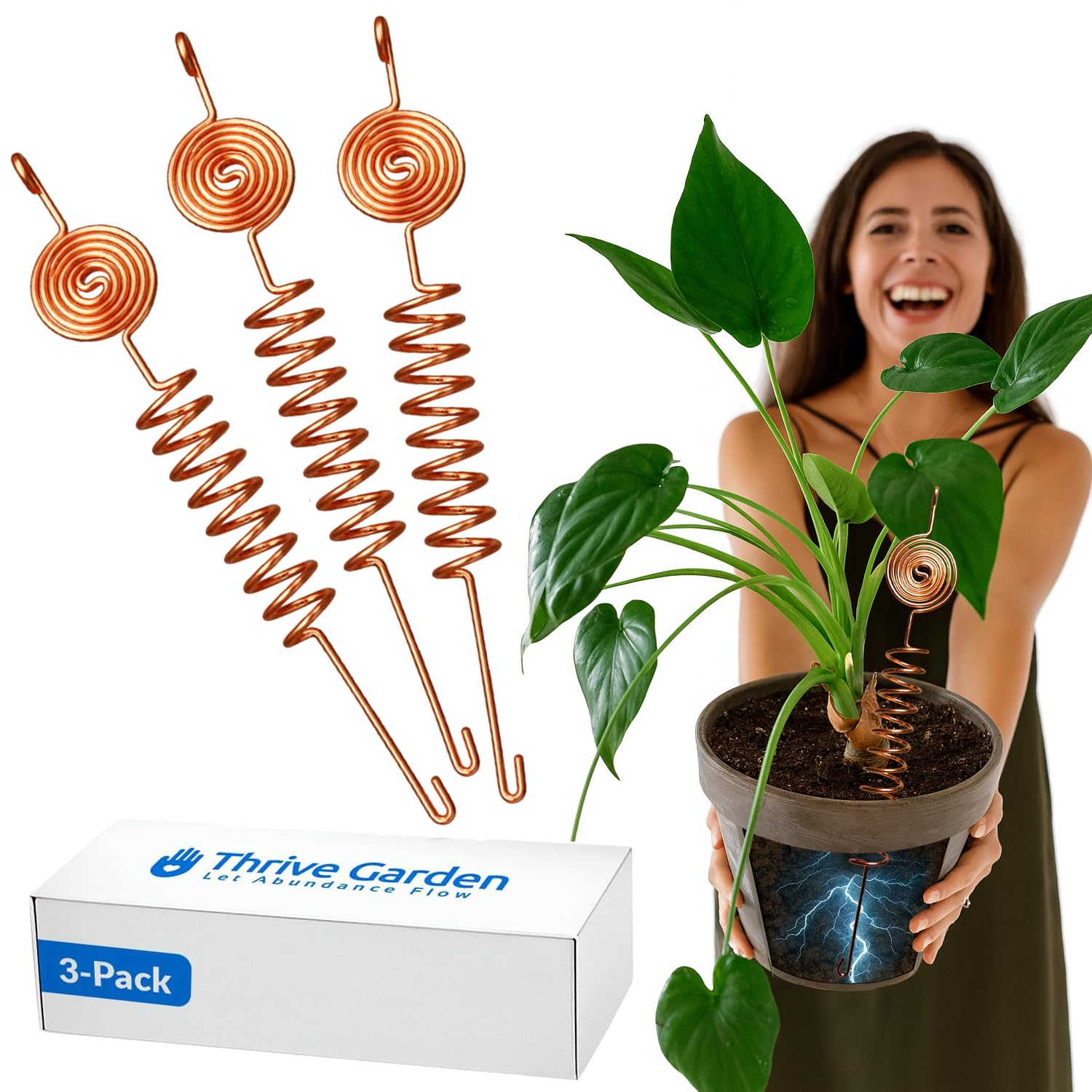 Premium Electroculture Copper Gardening Antenna Kit (3-Pack) – Tesla Coil Stakes for Vegetable Gardens, Houseplants & Indoor Flowers. Thick, 10-Gauge 99% Copper Wire, Eco-Friendly Growth Boosters