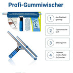 Professional Squeegee - Premium Quality Silicone Rubber Blades with Ergonomic Handle for Streak-Free Cleaning - Perfect for Windows, Shower Doors, and Railings
