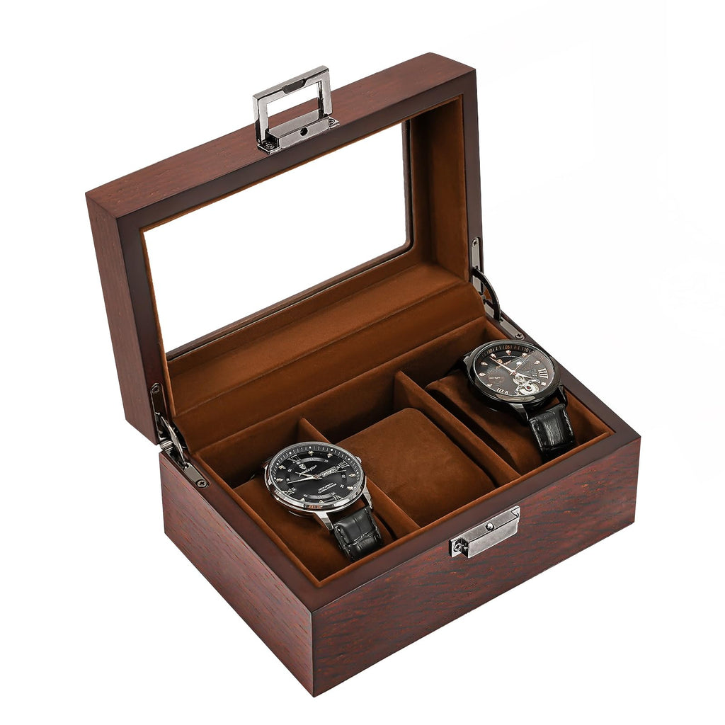 ProCase Wooden Watch Box, 3 Slot Mens Watch Display Case, Espresso