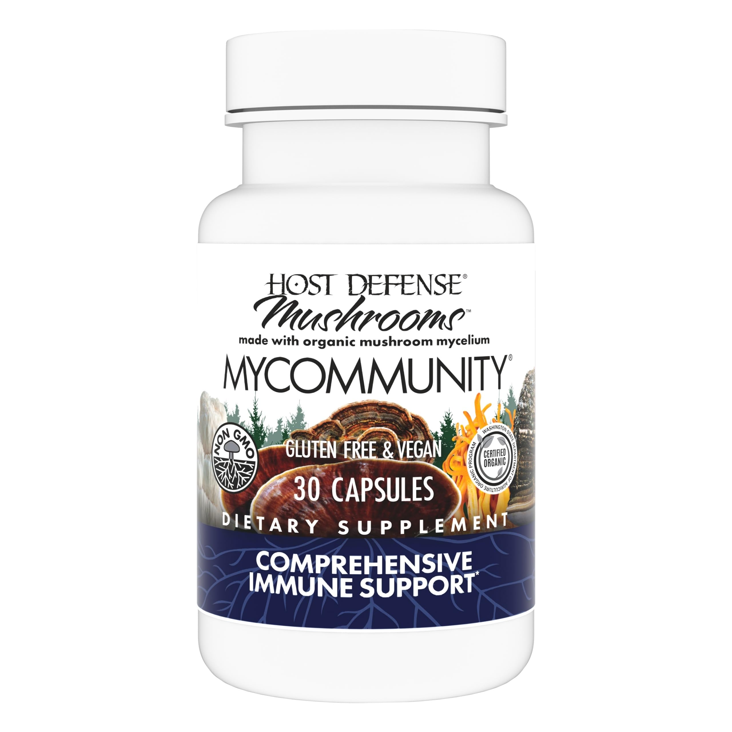 Host Defense MyCommunity Capsules - 17 Species Blend Mushroom Supplement for Immune Support - Herbal Aid with Lion's Mane, Reishi, Chaga, Cordyceps, Turkey Tail & More - 30 Capsules (15 Servings)*