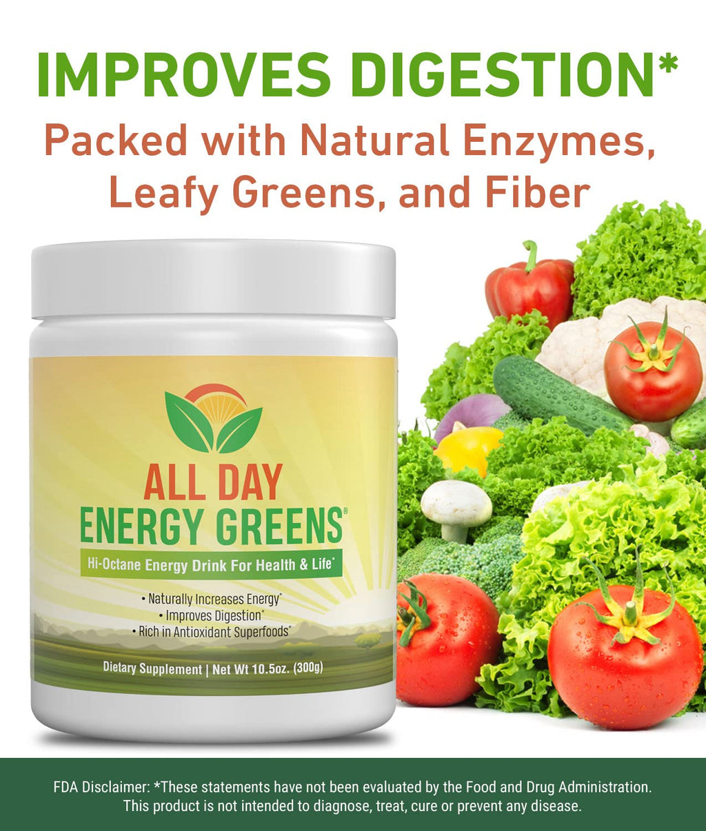 Institute For Vibrant Living All Day Energy Greens, Green Superfood Powder, 11.36 Oz Container, All Natural No Synthetics Or Chemical Additives