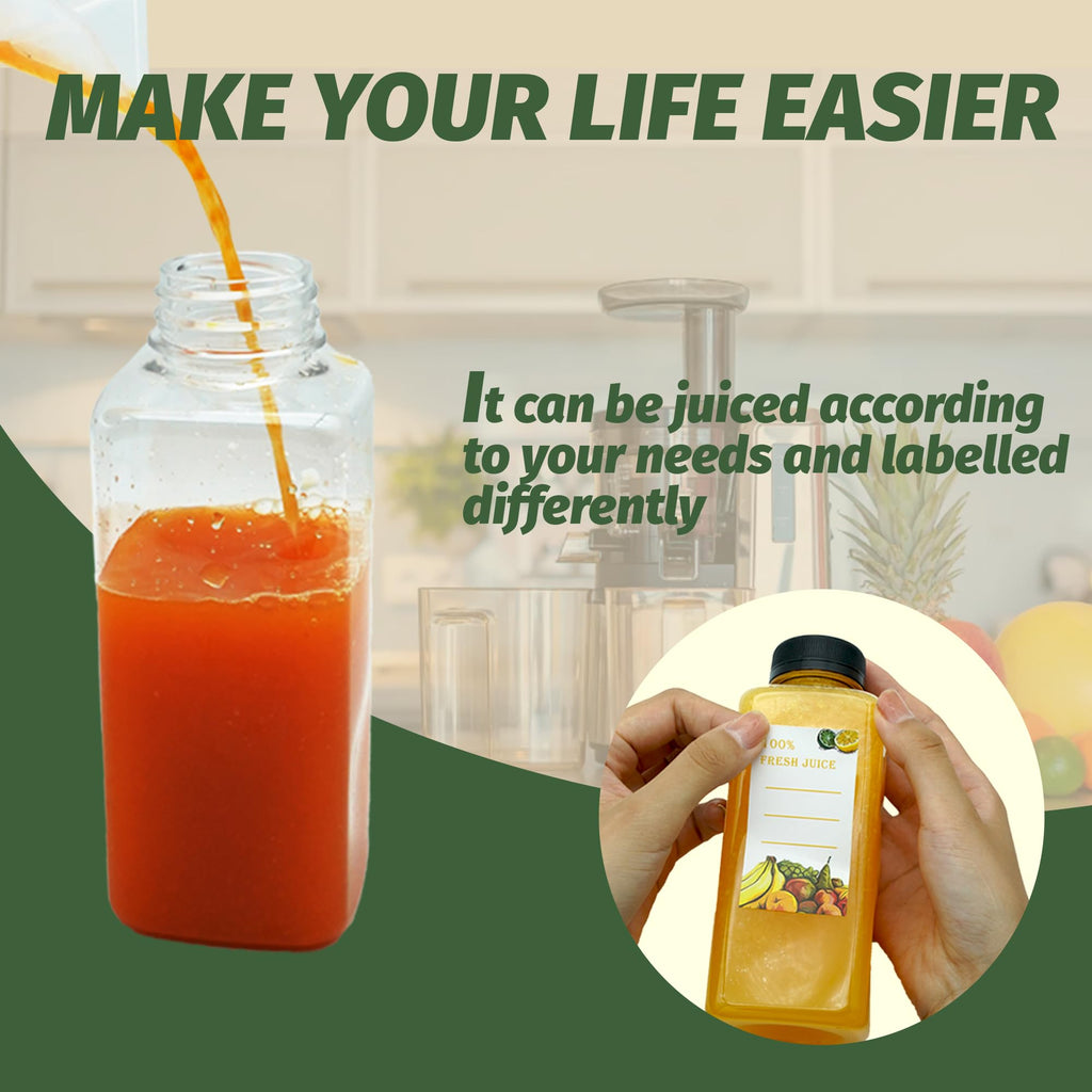 Kaderron 42pcs 16oz Plastic Juice Bottles with Caps, Empty PET Disposable Plastic Bottles Bulk with Black Tamper Evident Lids for Juicing, Drinking and Other Beverages (16 Ounces)