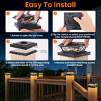 Brightever 4x4 3.5x3.5 Solar Post Cap Lights, 8-Pack Solar Powered Fence Post Light Outdoor Waterproof for Vinyl/Wooden Post, 2 Modes(Warm/Cool Light), Black Solar Deck Post Lights for Patio, Porch