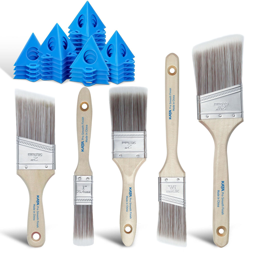 KATA Paint Pyramid Stands with Brushes - 36PC Painters Triangle Stands 5PC Paint Brushes - Paint Both Sides at Once, Fast Drying Stackable Design for DIY, Cabinet Doors, Furniture Painting & Risers