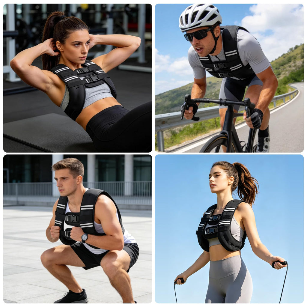 Weighted Vest with Two Adjustment Straps for Men Women, 8lbs/12lbs/16lbs/20lbs Weight Vest with Reflective Stripes for Workout, Strength Training, Running, Fitness, Muscle Building, Weight Loss