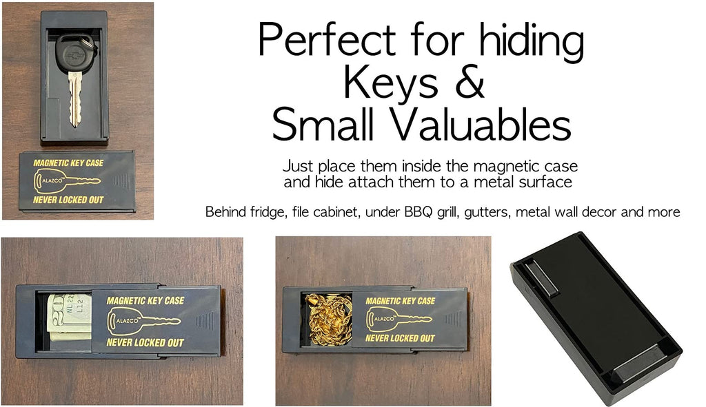 2 Hide A Key Magnetic Under Car Spare Key Holder So You Never Locked Out of Home Shed RV Boat Truck Office Storage Large ABS Case Key Hider Small Valubles Premium Magnet By ALAZCO