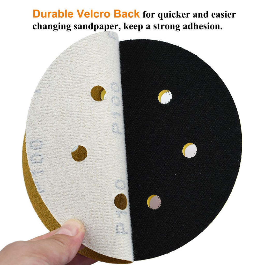 Aiyard 6-Inch 6-Hole Hook and Loop Sanding Discs 100-Grit, Random Orbital Sandpaper for Automotive and Woodworking, 100-Pack