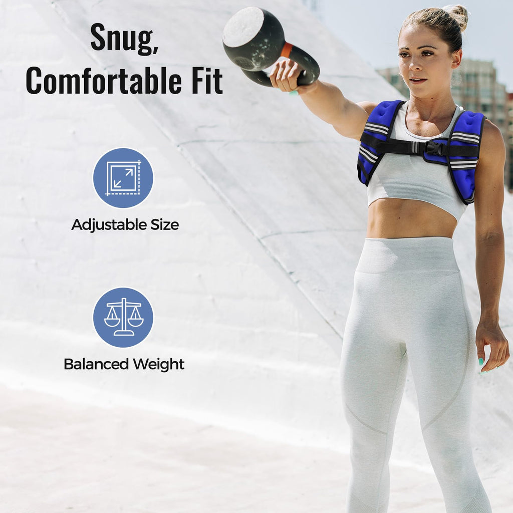 Zeerun Weighted Vest for Women & Men with Reflective Stripe and Adjustable Buckle, Comfortable & Durable Rucking Vest for Walking, Running & Strength Training, 8LBS-Blue