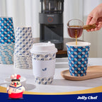 JOLLY CHEF 12oz Paper Coffee Cups with Lids 100 Pack