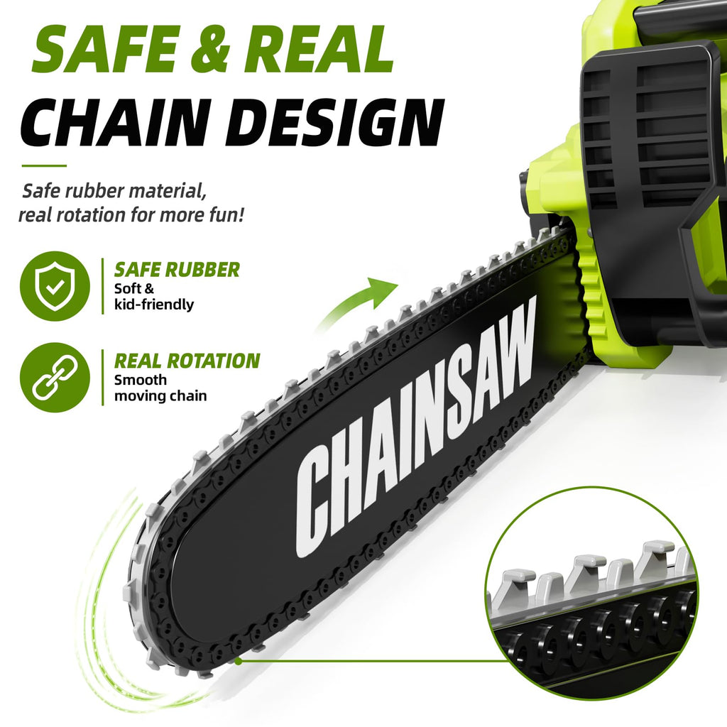Pandapop Kids Gardening Tools Set, 2 in 1 Toy Chainsaw with Realistic Sound