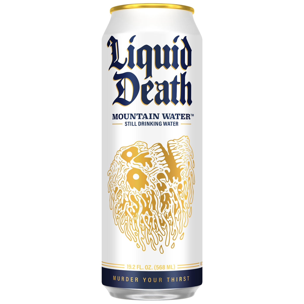 Liquid Death Still Mountain Water, Real Mountain Source, Ice-Cold Cans, Infinitely Recyclable, King Size 19.2 Fl Oz (Pack of 12)