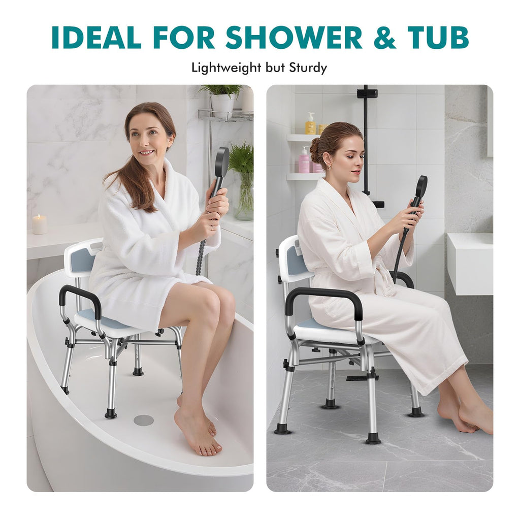 VFAUOSIT Shower Chair with Removable Arms and Back for Elderly & Disabled, 550 lbs Shower Chair for Inside Shower, 6-Height Adjustable Shower Seats for Adults, Bath Chairs for Seniors Inside Tub