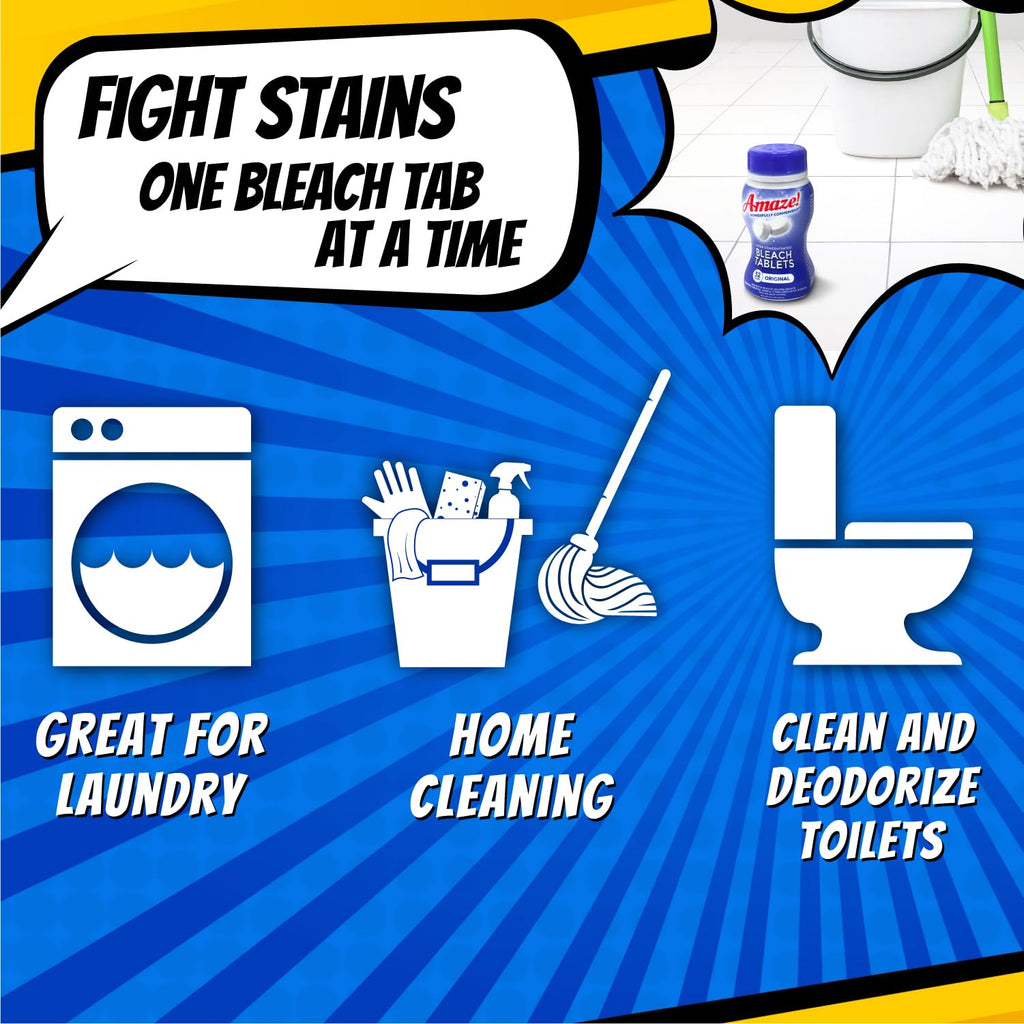 AMAZE Ultra Concentrated Bleach Tablets [32 tablets] - Original Scent - for Laundry, Toilet, and Multipurpose Home Cleaning. No Splash Liquid Bleach Alternative