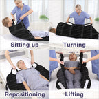 Bed Positioning Pad with Reinforced Handles 48" x 40" Lifting Turning Patient Sheet Transfer Blanket for Caregiver, Bedridden, Elderly, Black