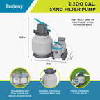Bestway 2,200 Gallon Sand Filter Pool Pump for Above Ground Swimming Pools up to 14,400 Gallons with Pre-Filter Strainer Basket & Valve Adapter Set