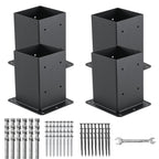 AXWHYS 4x4 Post Base 4 Pcs, (Inner Size 3.6x3.6) Post Anchors, 13GA Thick Solid Steel & Black Powder Coated,Deck Post Brackets Support Deck Base Plate Pergola Brackets Fence Kit Mailbox Mount