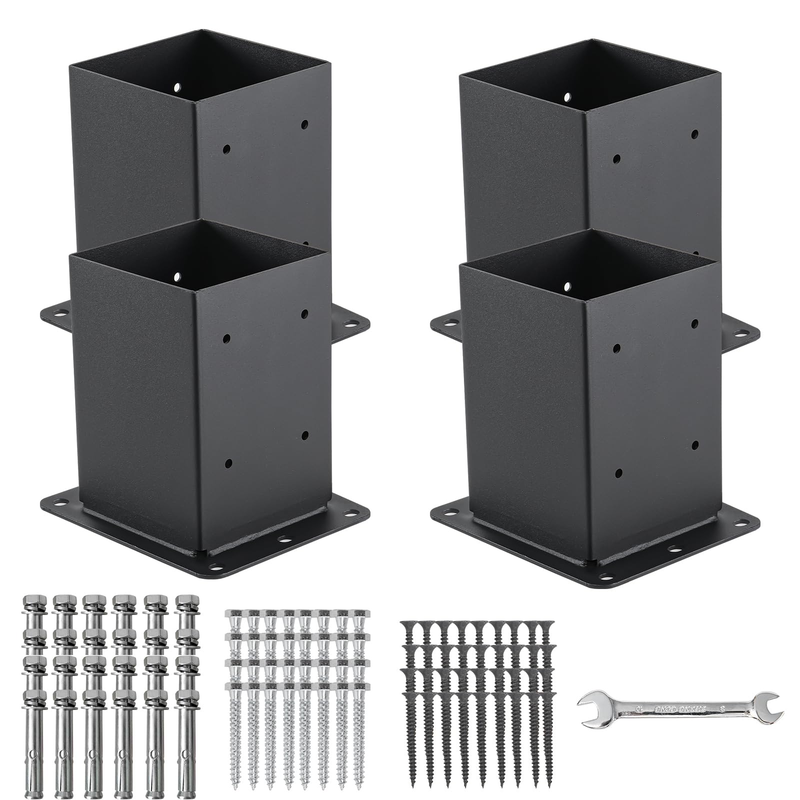 AXWHYS 4x4 Post Base 4 Pcs, (Inner Size 3.6x3.6) Post Anchors, 13GA Thick Solid Steel & Black Powder Coated,Deck Post Brackets Support Deck Base Plate Pergola Brackets Fence Kit Mailbox Mount