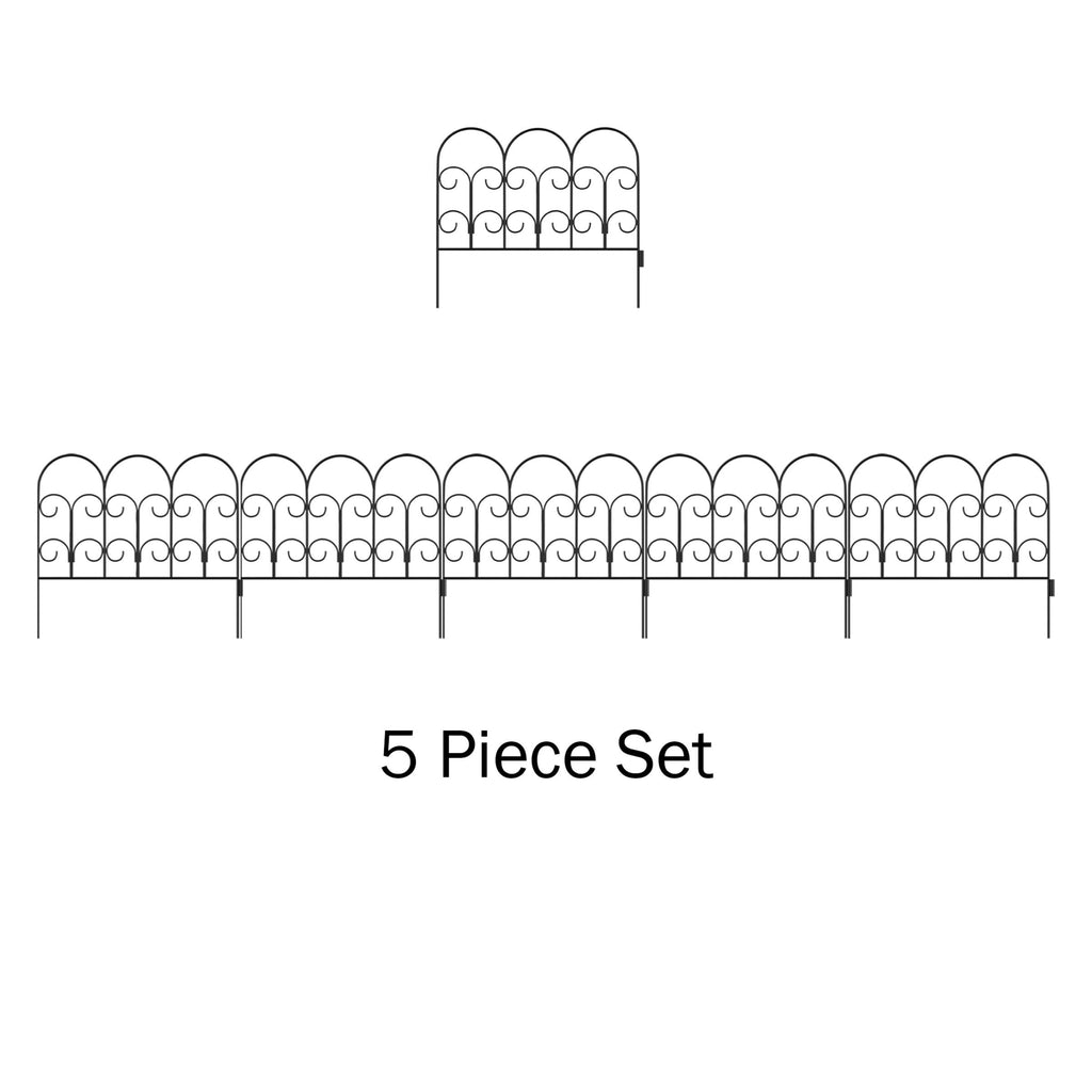 Metal Garden Fencing - Set of 5 Interlocking Panels for Flower Beds and Landscaping - Decorative Scroll Edging with Lawn Stakes by Pure Garden (Black)