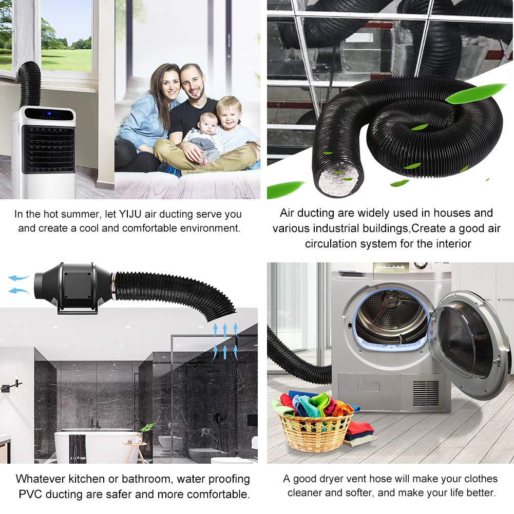4Inch 10FT Long Flexible Aluminum Air Ducting, Heavy-Duty Black 4 Layer Dryer Vent Hose, Dryer Duct for HVAC Ventilation,Duct Fan Systems, 2 Stainless Steel Clamps Include