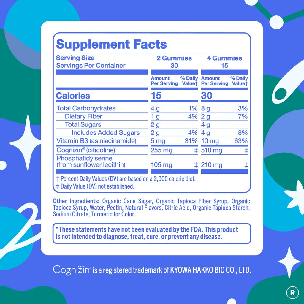 FIRST DAY Teen Brain & Focus Supplement Gummies Ages 13–18 | Study & Concentration Support with Cognizin® Citicoline & Phosphatidylserine | Vegan, Non-GMO, Caffeine-Free | 30-Day Supply