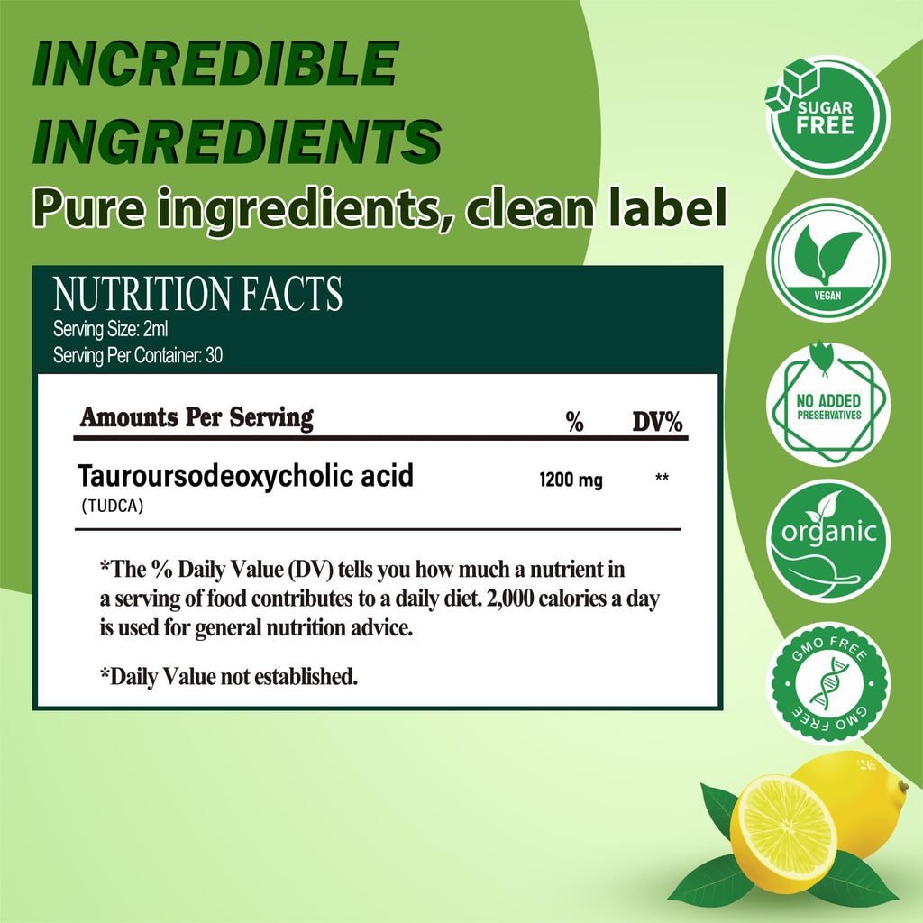 2 Pack Pure TUDCA Bile Salts Liquid Drops 1200mg (Tauroursodeoxycholic Acid) Premium Liver Support, Bile Flow & Gallbladder Cleanse Supplement丨High Absorption Liquid